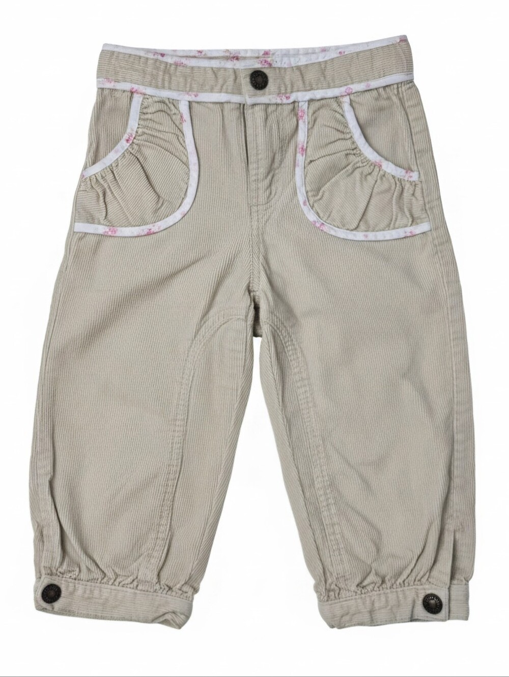 Vintage 2000s Carter's Girls Beige Corduroy Pants Floral Trim Silver Tag 3T
